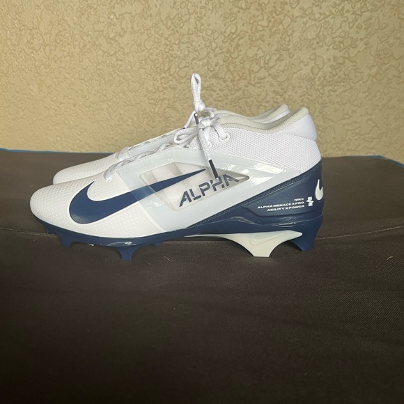 Nike Alpha Menace 4 Pro White Navy Blue Football Cleats FD7037-104 Men's Size 12 - Picture 3 of 5